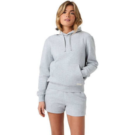 Damesmodel draagt de lichtgrijze Bjorn Borg Centre Hoodie W met bijpassende korte broek