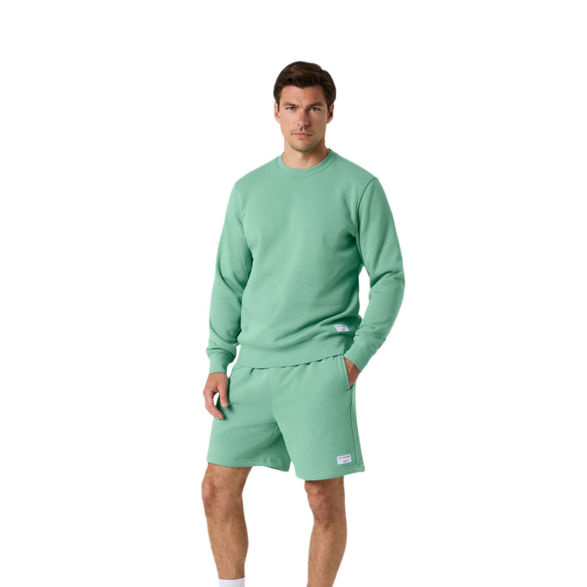 Volledig aanzicht van het mintgroene Bjorn Borg Centre Sweatshirt met groene sweatshort