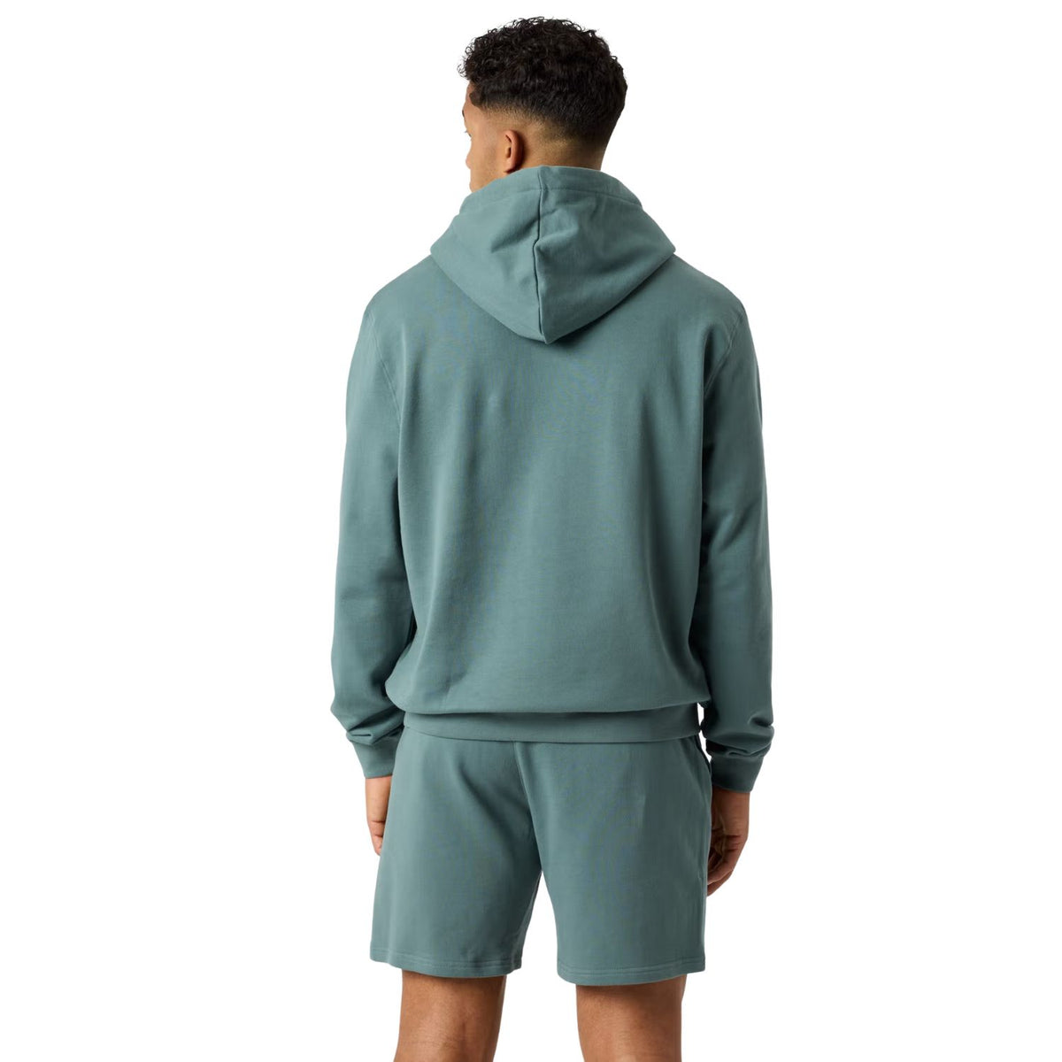 Achterzijde van de zeegroene Bjorn Borg hoodie met capuchon op model