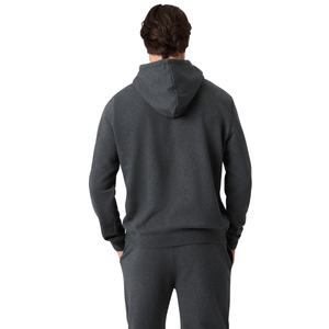 Achterzijde van de donkergrijze Bjorn Borg hoodie met capuchon op model