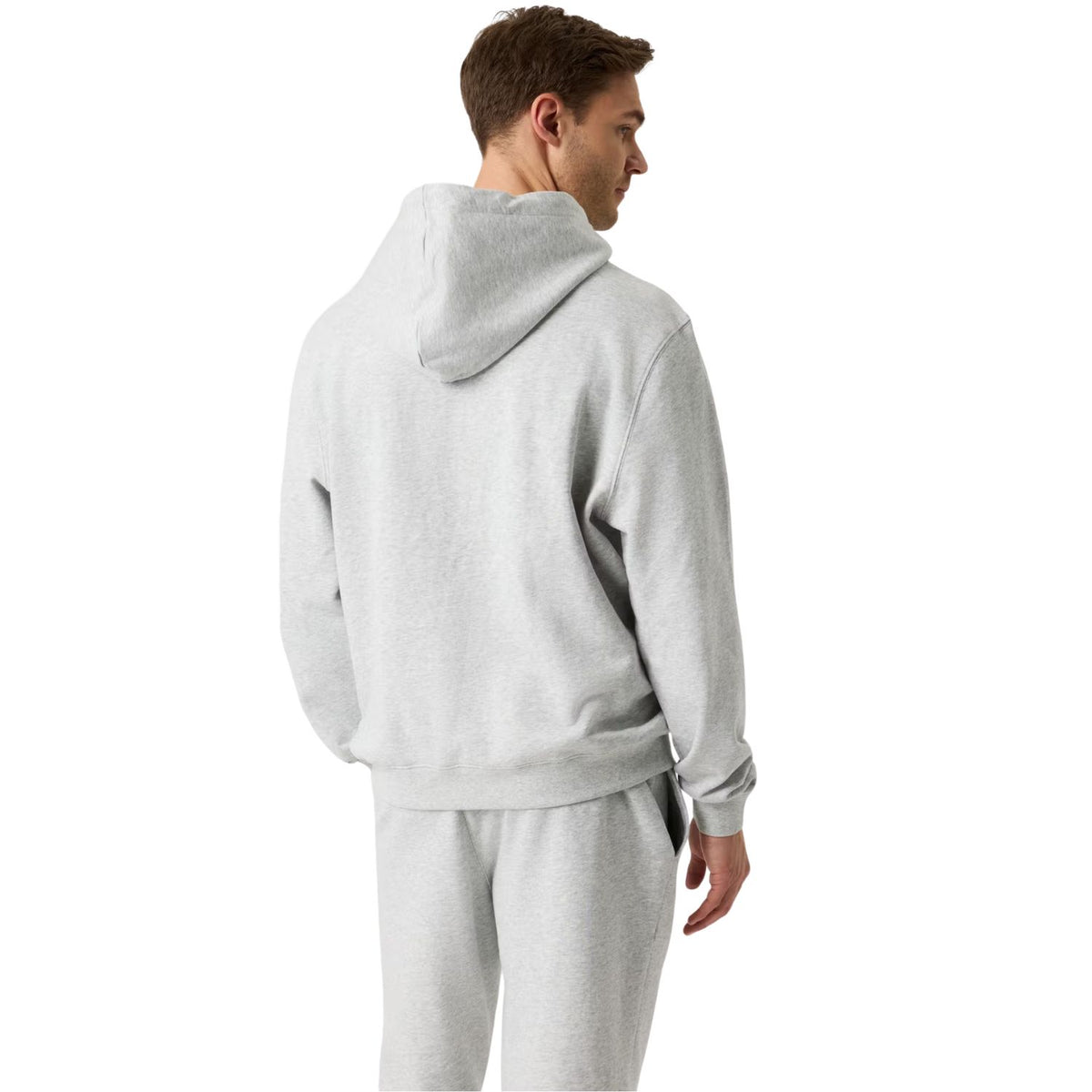 Achterzijde van de lichtgrijze Bjorn Borg hoodie met capuchon op model