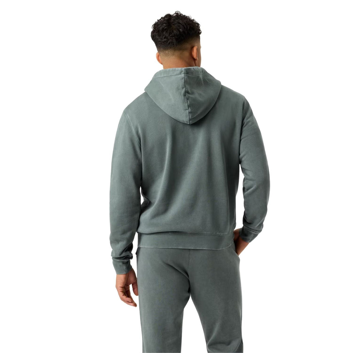 Achterzijde van de grijsgroene Bjorn Borg Classic hoodie met capuchon