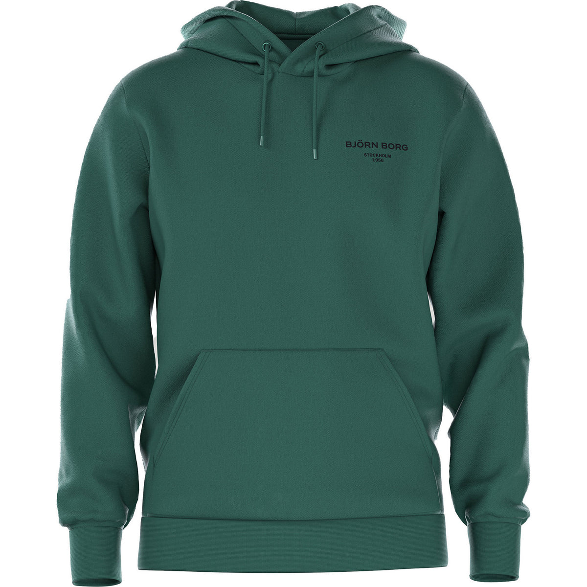 Productfoto vooraanzicht van de donkergroene Bjorn Borg Essential 1 Hoodie met kangoeroezak