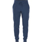 Vooraanzicht van de donkerblauwe Bjorn Borg Essential 1 Pants met trekkoord in de taille