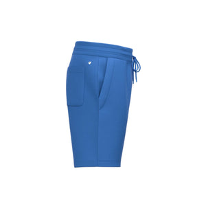 Schuin zijaanzicht van de blauwe Bjorn Borg Essential 1 Sweatshorts met steekzak