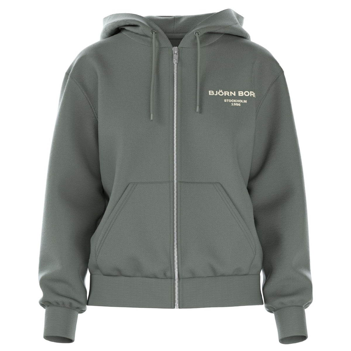 Bjorn Borg Essential sweatvest voor dames in grijsgroen met rits, vooraanzicht