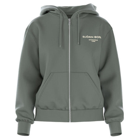 Bjorn Borg Essential sweatvest voor dames in grijsgroen met rits, vooraanzicht