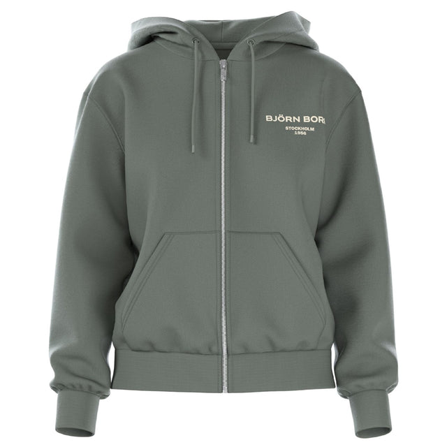 Bjorn Borg Essential sweatvest voor dames in grijsgroen met rits, vooraanzicht