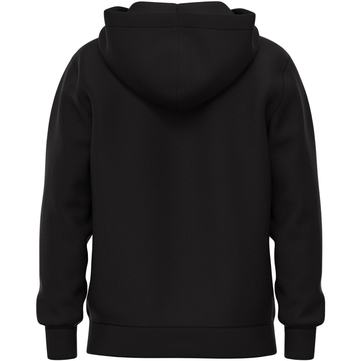 Achterzijde van de zwarte Bjorn Borg Essential 1 Zip Hoodie met capuchon en ribboorden