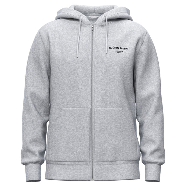 Vooraanzicht van de lichtgrijze Bjorn Borg Essential 1 Zip Hoodie met borstlogo en rits