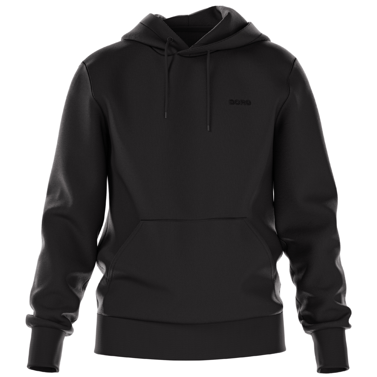 Vooraanzicht van de zwarte Bjorn Borg Essential 4 Hoodie met capuchon en borstlogo