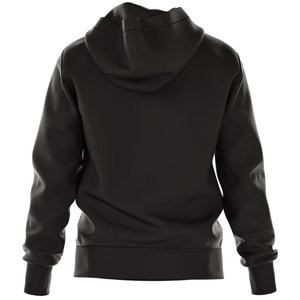 Achterzijde van de zwarte Bjorn Borg Essential 4 Hoodie met ribboorden aan de zoom