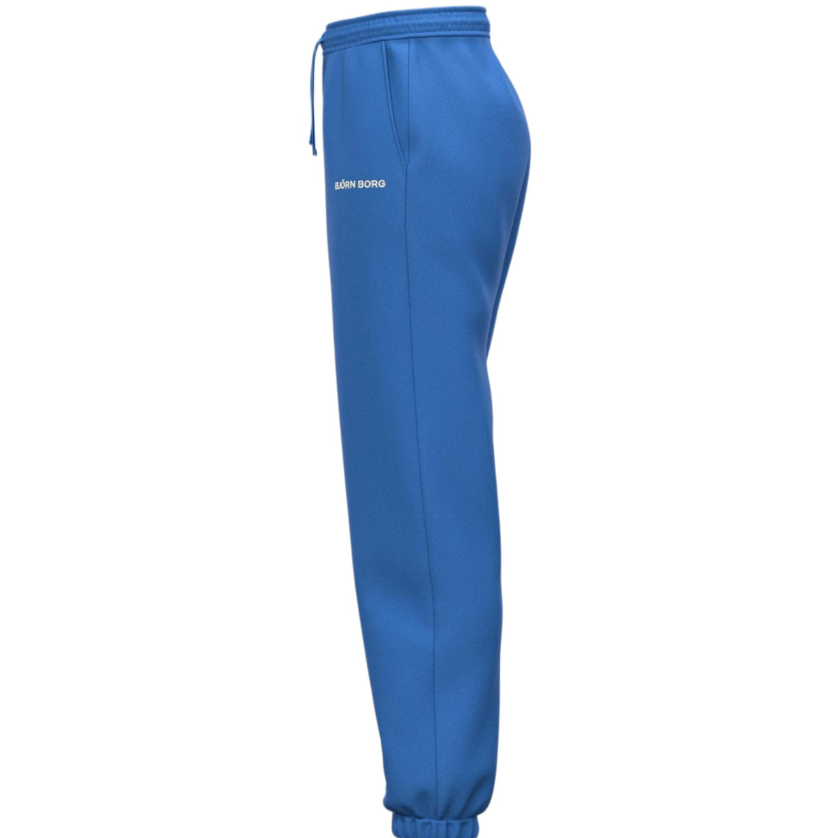 Zijaanzicht van de blauwe Bjorn Borg Essential 4 Sweatpants W met steekzak in de zijnaad