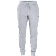 Vooraanzicht van de lichtgrijze Bjorn Borg Essential 4 Sweatpants met label op de pijp