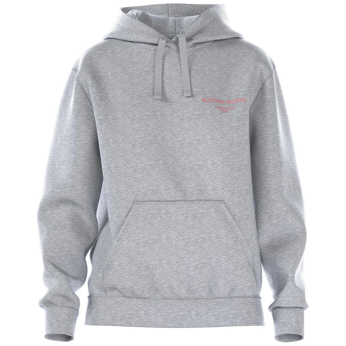 Bjorn Borg Essential 1 hoodie voor dames in grijsmelange, vooraanzicht met buidelzak