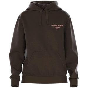 Bjorn Borg Essential 1 hoodie voor dames in donkerbruin, vooraanzicht met roze logo