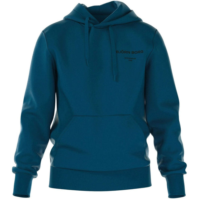 Vooraanzicht van de petrolblauwe Bjorn Borg Essential 1 Hoodie met kangoeroezak