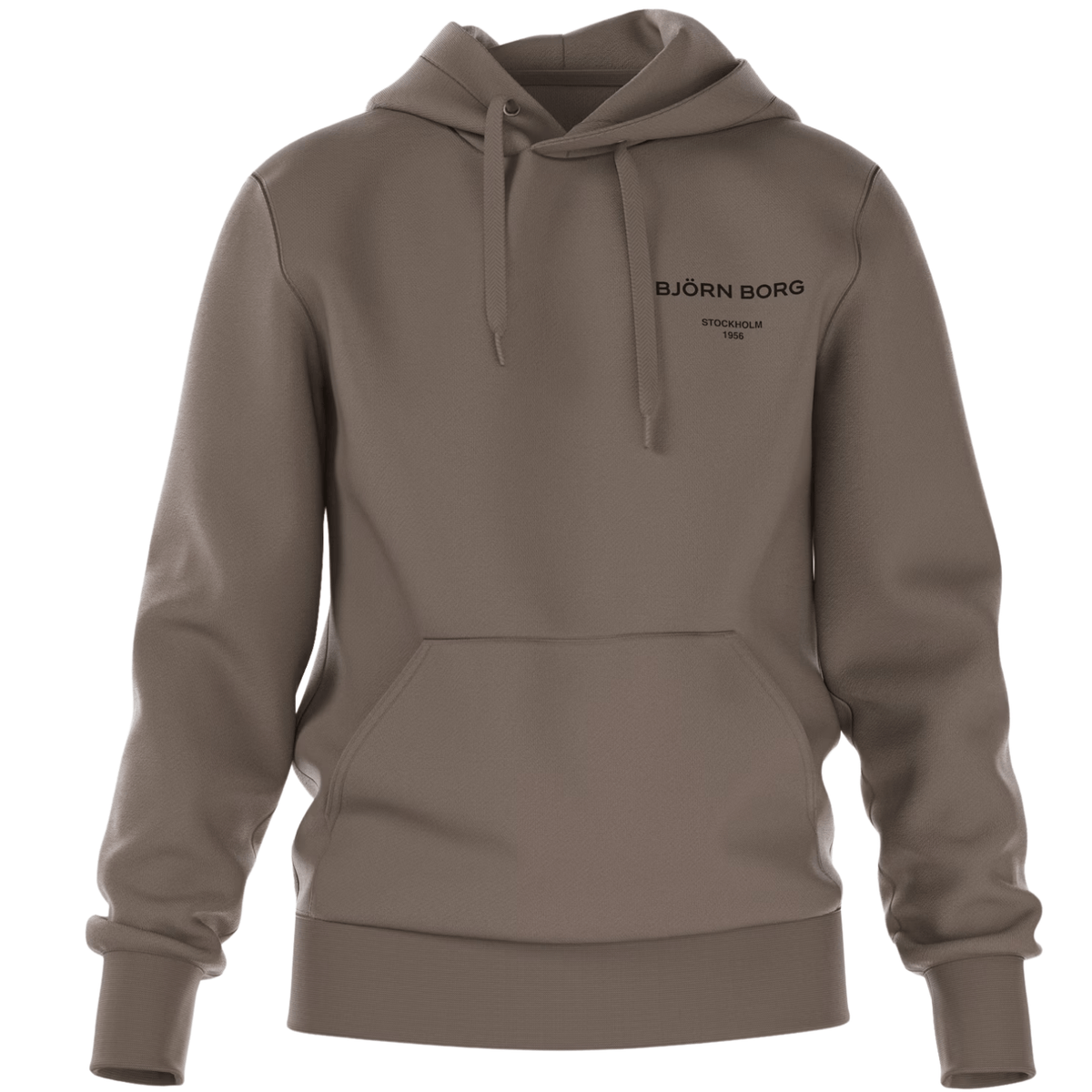 Vooraanzicht van de taupe Bjorn Borg Essential 1 Hoodie met kangoeroezak en borstlogo