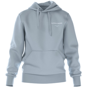Vooraanzicht van de lichtblauwe Bjorn Borg Essential 1 Hoodie met trekkoord in de capuchon