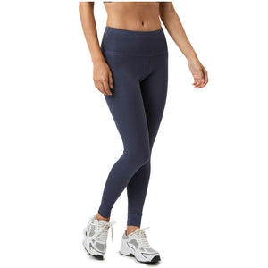 Damesmodel draagt de donkergrijsblauwe Bjorn Borg Logo Tights met hoge taille