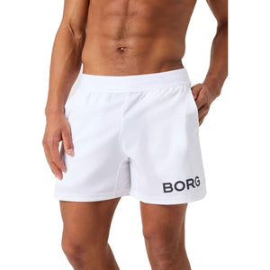 Bjorn Borg Short Shorts voor heren in wit, gedragen vooraanzicht met BORG-print