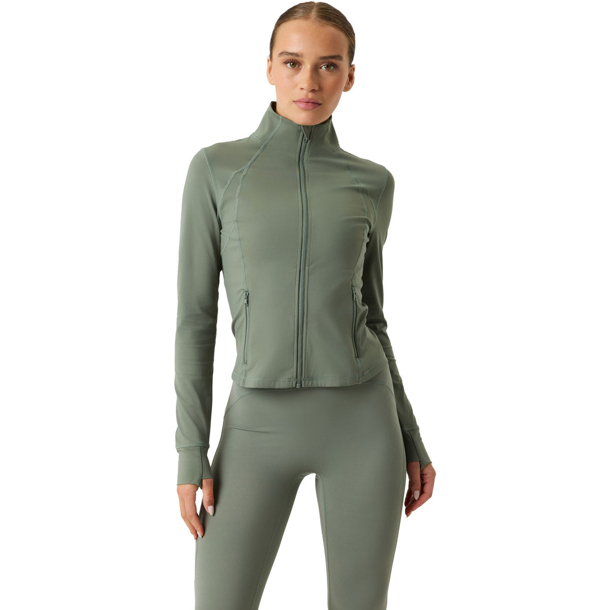 Bjorn Borg Soft midlayer vest voor dames in kakigroen met rits, vooraanzicht