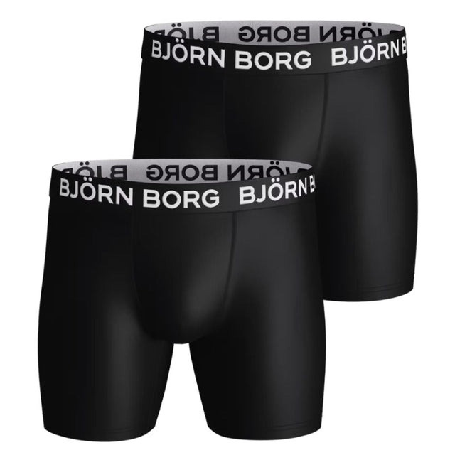 Twee zwarte Bjorn Borg Sports Microfiber boxershorts met witte logo-tailleband, 2-pack