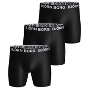 Drie zwarte Bjorn Borg Sports Microfiber boxershorts met witte logo-tailleband, 3-pack