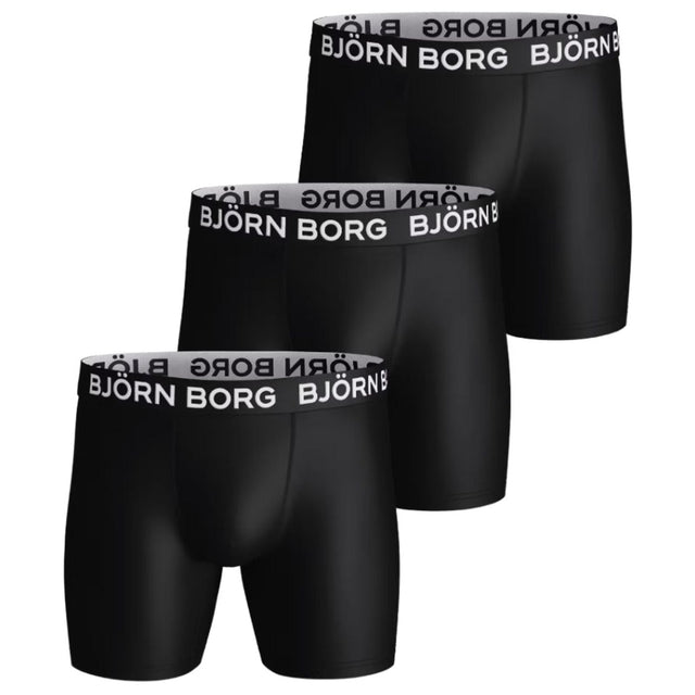 Drie zwarte Bjorn Borg Sports Microfiber boxershorts met witte logo-tailleband, 3-pack