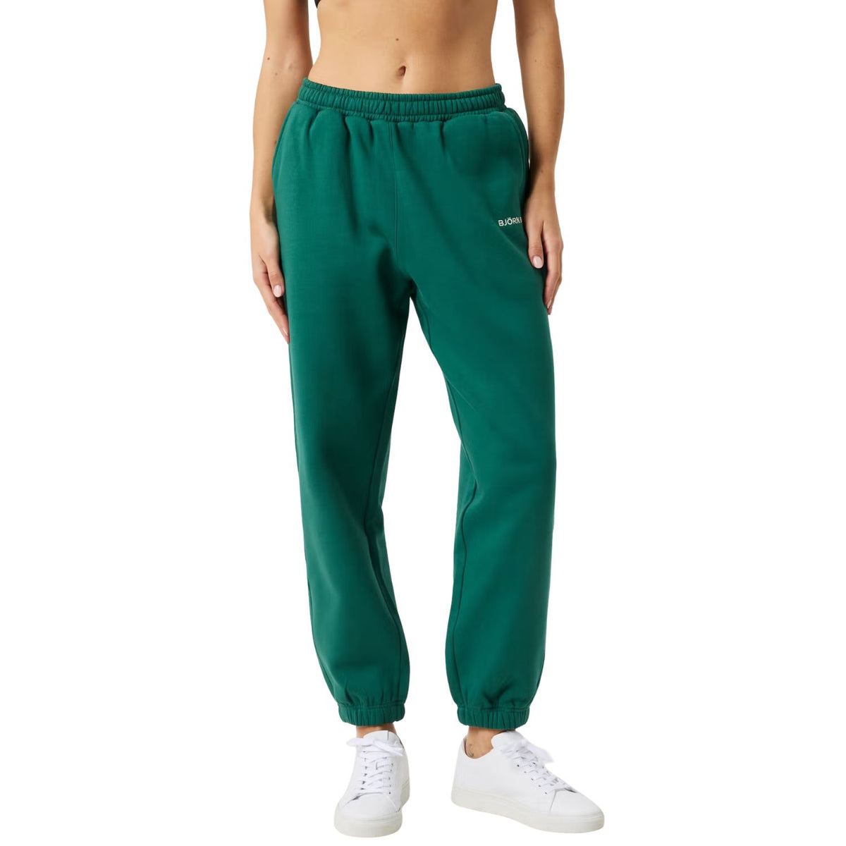 Bjorn Borg joggingbroek voor dames in groen, vooraanzicht met enkelboorden