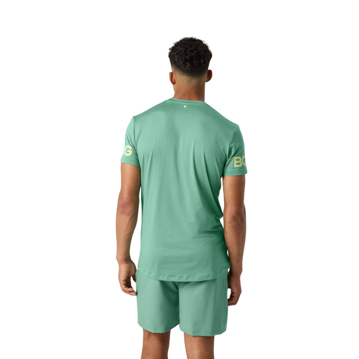 Achterzijde van het mintgroene Bjorn Borg T-shirt met bijpassende short