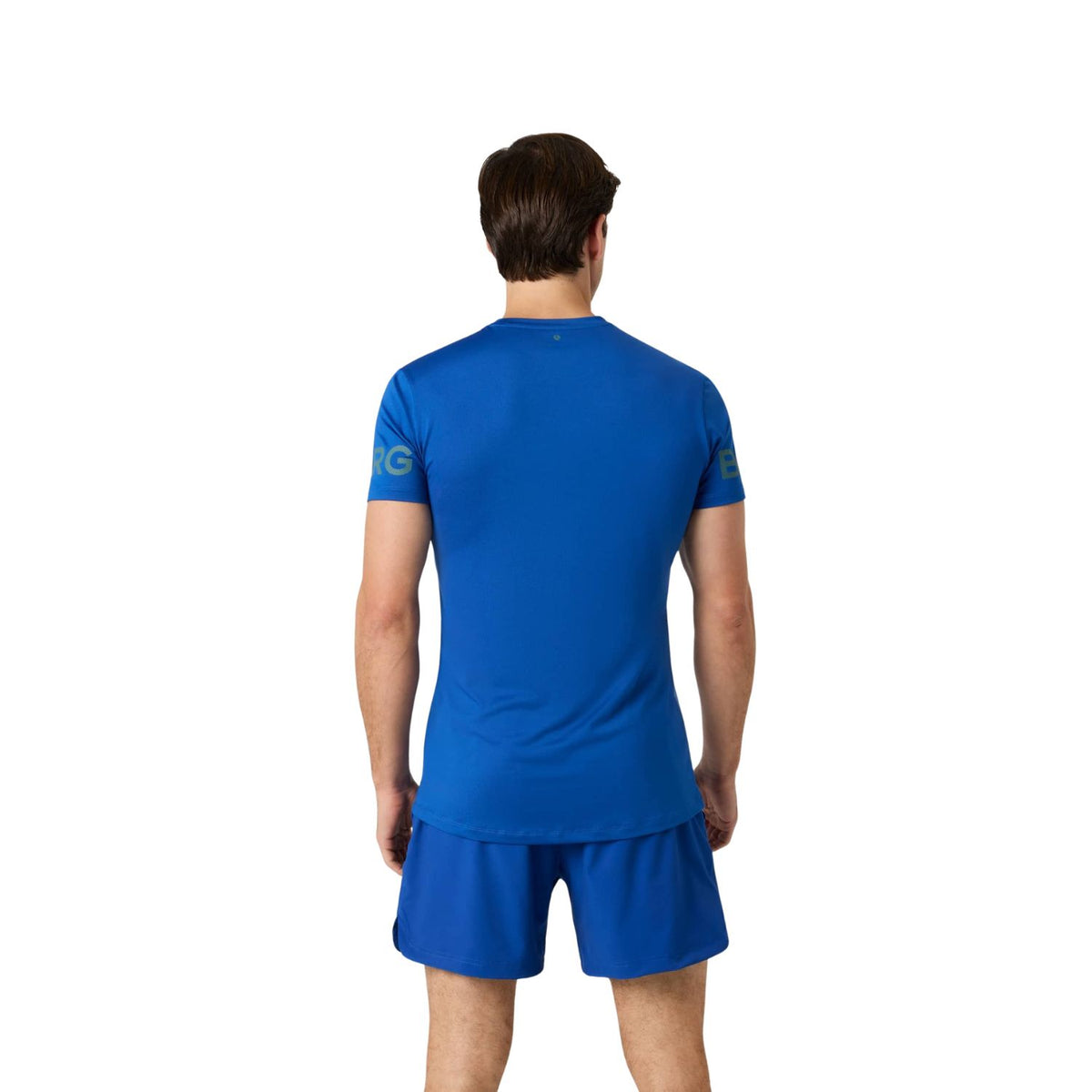 Achterzijde van het blauwe Bjorn Borg T-shirt met bijpassende short