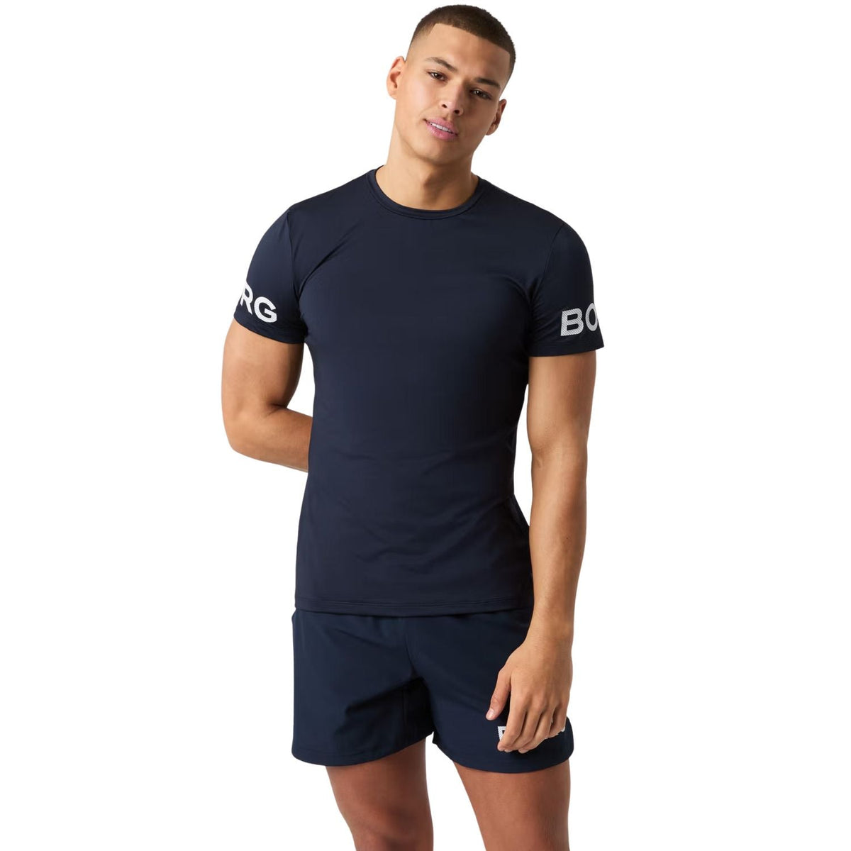 Bjorn Borg T-shirt voor heren in marineblauw, gedragen zijaanzicht