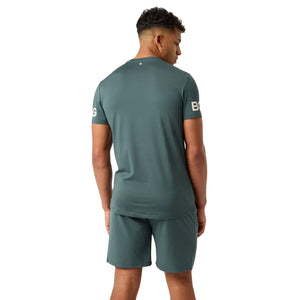 Achterzijde van het zeegroene Bjorn Borg T-shirt met logo op de mouw