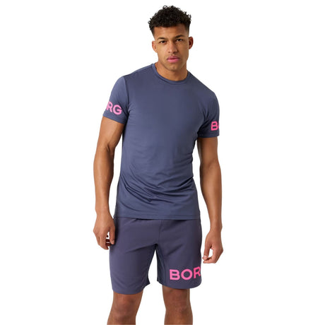 Bjorn Borg T-shirt voor heren in paarsgrijs met roze BORG-print op de mouw