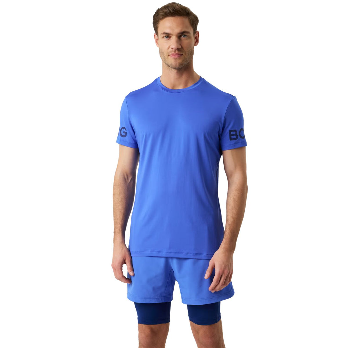 Bjorn Borg T-shirt voor heren in koningsblauw, gedragen vooraanzicht