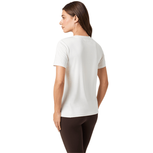 Achterzijde van het gebroken witte Bjorn Borg T-shirt met bruine legging