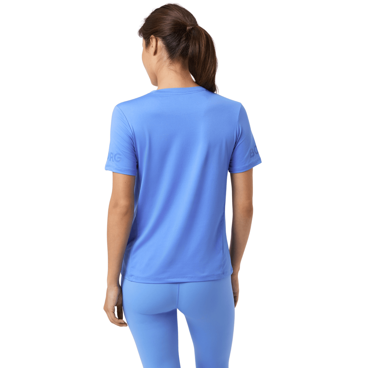Achterzijde van het korenblauwe Bjorn Borg T-shirt voor dames