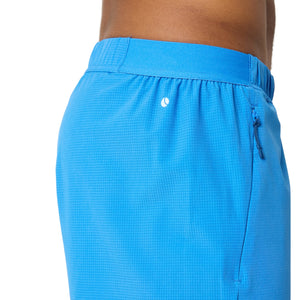 Detail van de rits op de zijzak van de blauwe Bjorn Borg Zip short