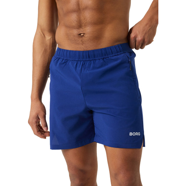 Bjorn Borg Zip short van 7 inch in kobaltblauw, vooraanzicht met ritszak