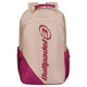 Vooraanzicht van de beige Bullpadel Backpack Advance 2026 met fuchsiaroze onderkant.