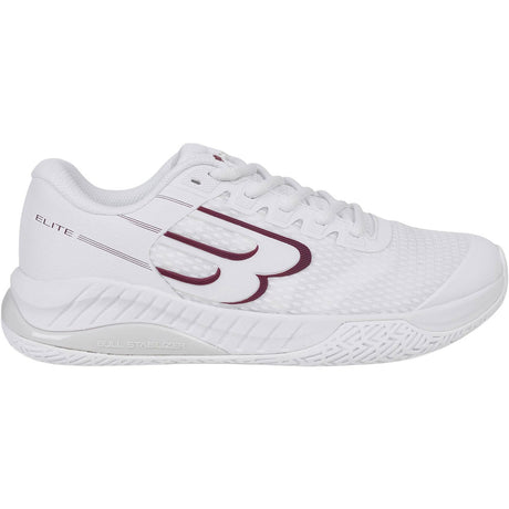 Bullpadel Elite 25I Garnet damespadelschoen in wit met granaatrood logo op de zijkant