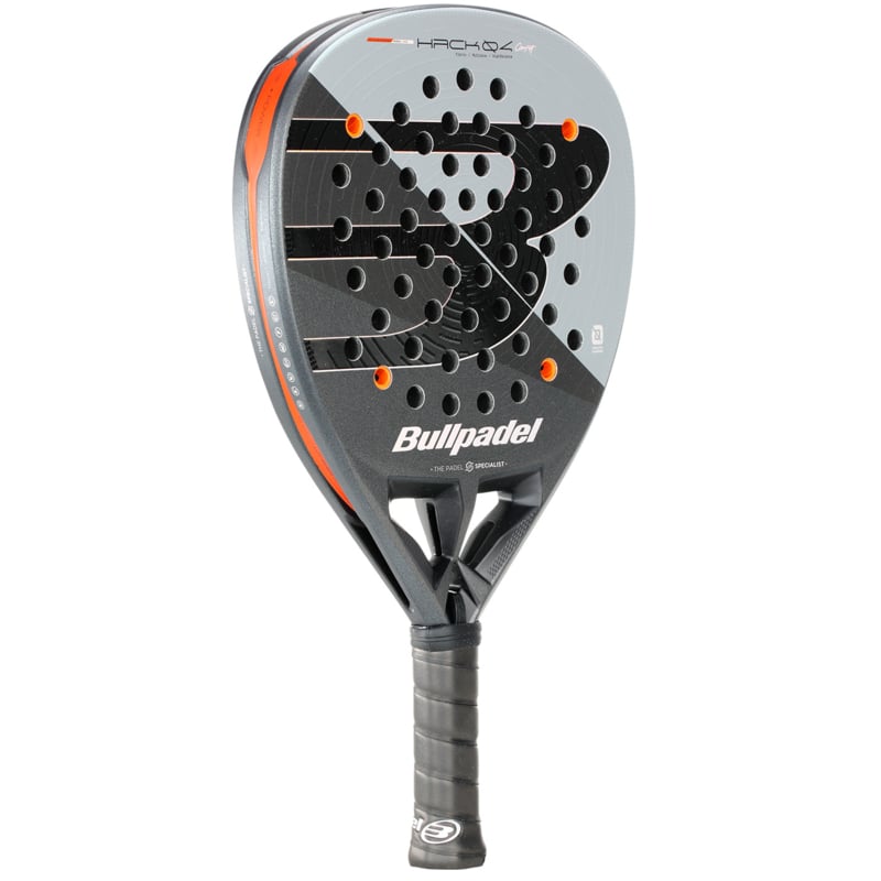 Bullpadel HACK 04 Comfort 26 schuin vooraanzicht, diamantvorm in grijs met oranje