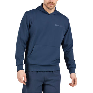 Donkerblauwe Bullpadel Albier hoodie schuin gedragen met bijpassende broek