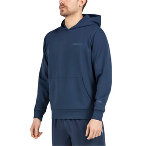 Donkerblauwe Bullpadel Albier hoodie van opzij met kangoeroezak