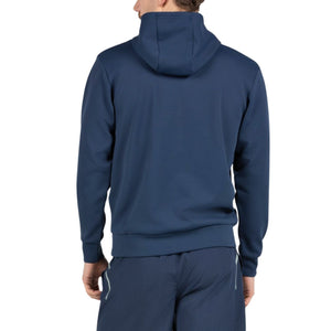 Achterzijde van de donkerblauwe Bullpadel Albier hoodie met capuchon