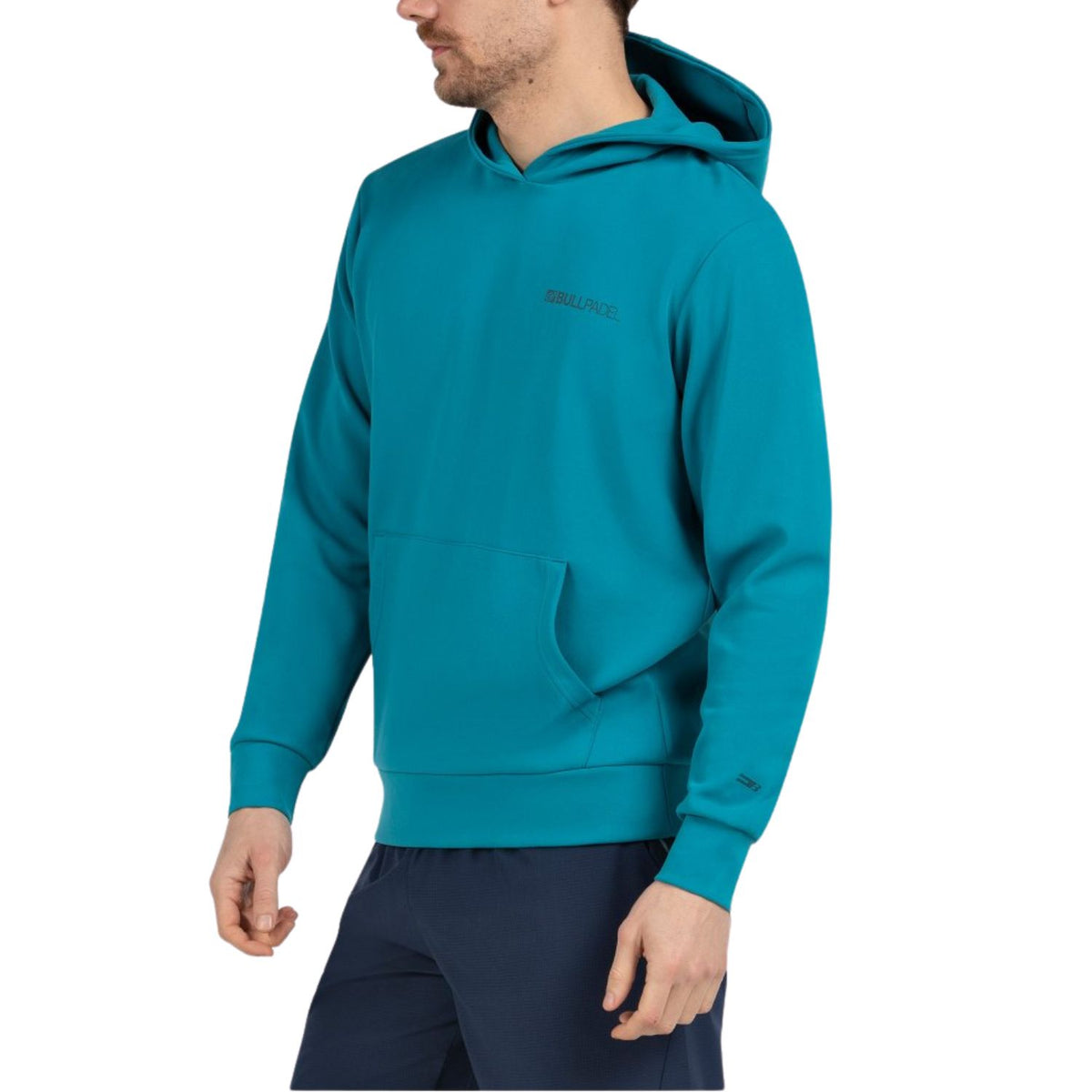 Turquoise Bullpadel Albier hoodie van opzij met ribboorden