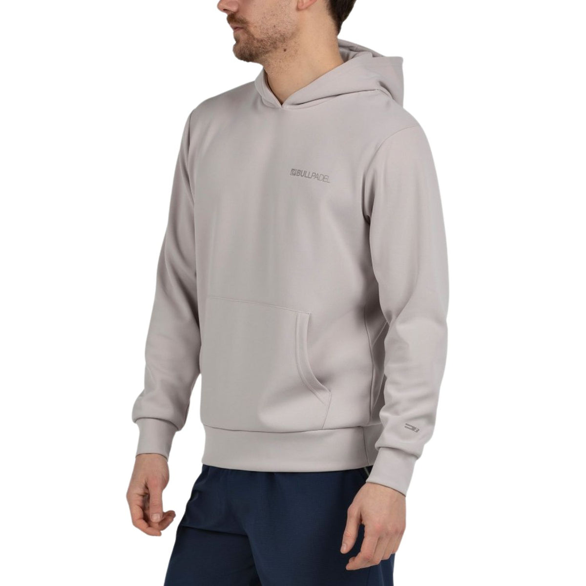 Beigegrijze Bullpadel Albier hoodie van opzij met lange mouwen