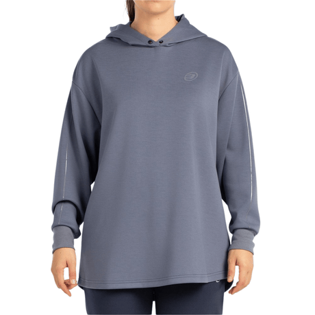 Vooraanzicht van de blauwgrijze Bullpadel Hoodie Batir met capuchon voor dames