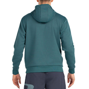 Achterzijde van de petrolkleurige Bullpadel Hoodie Binee met capuchon